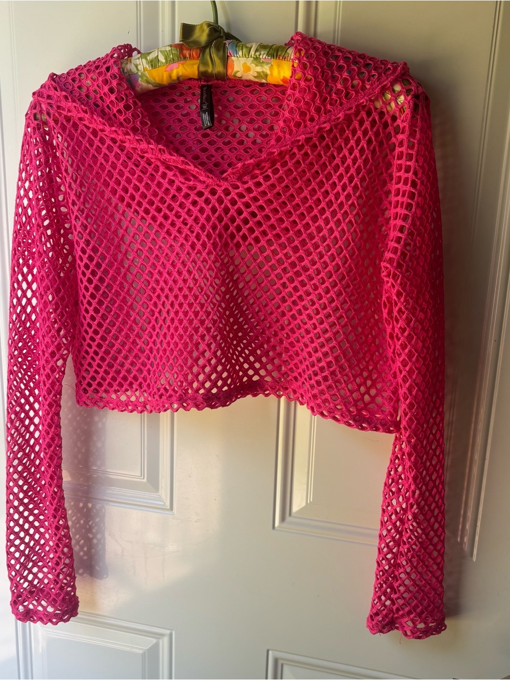 Y2K Body Rage Neon Pink Fishnet Mesh Crop Top Rave Festival Clubwear Small P